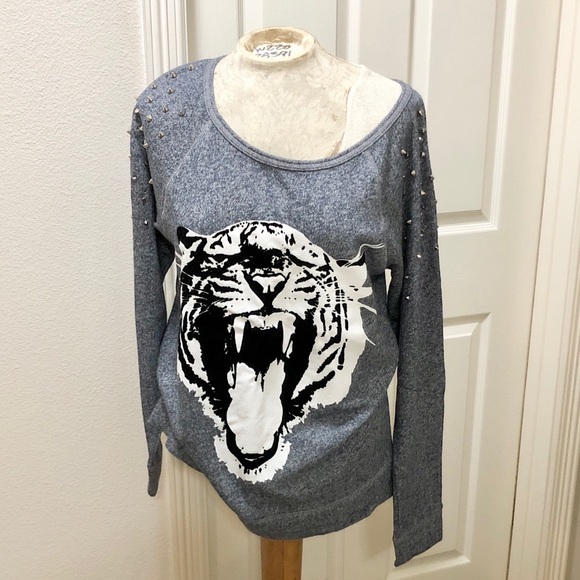Express French Terry Sweatshirt with Shoulder Spikes and B&W Velvet Tiger - L - Picture 4 of 17